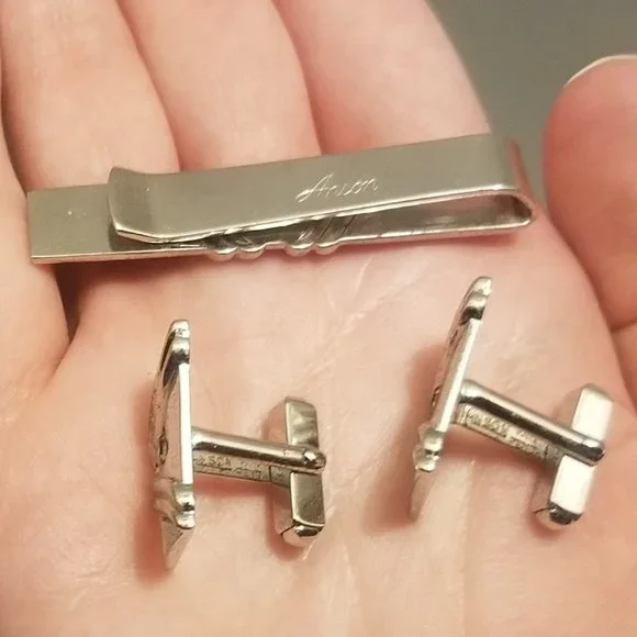 vintage signed Anson tie clip and matching cufflinks - Picture 2 of 4